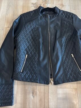 Guess Black Quilted Faux Leather Jacket